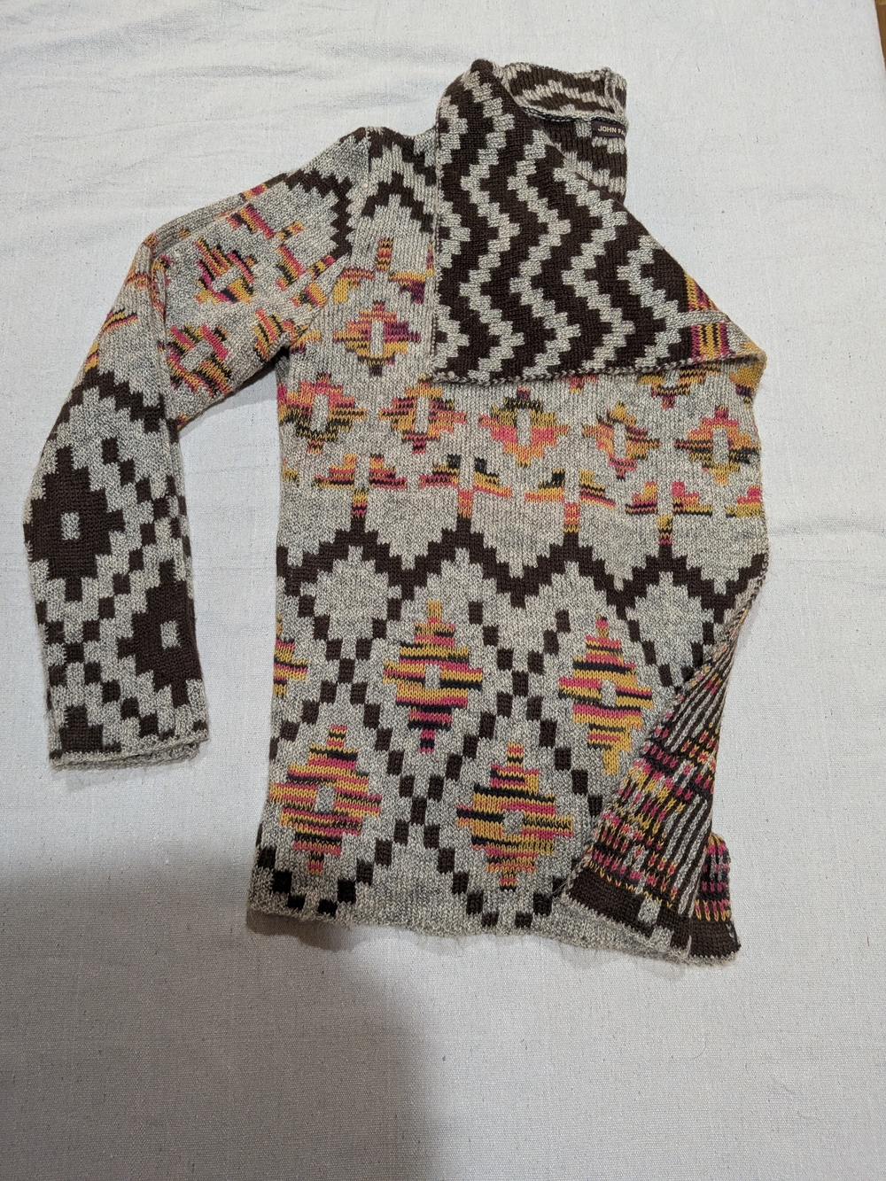 Draped Open Front Geometric Artsy Eclectic Cardigan - Picture 2 of 11